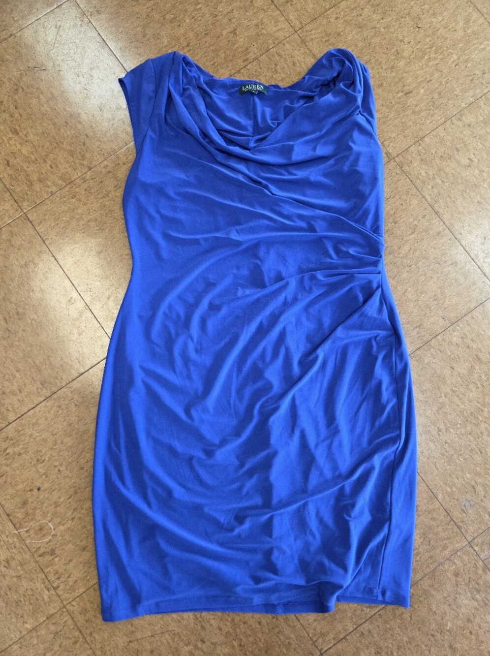 Ralph Lauren Cowl Neck Sheath Dress in Bright Blue